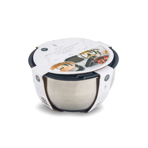 Core Kitchen 6pc Essentials Non-Skid SS Mixing Bowls w/ Lids Set - 1.5qt, 3qt, 5qt - Onyx 36047 - main